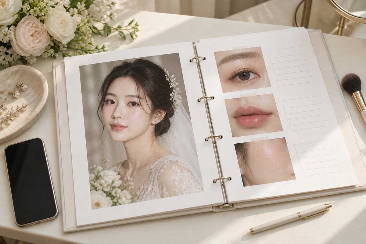 대표 사진과 부위별 참고 이미지, 메모 공간을 한데 정리한 최종 메이크업 상담 자료