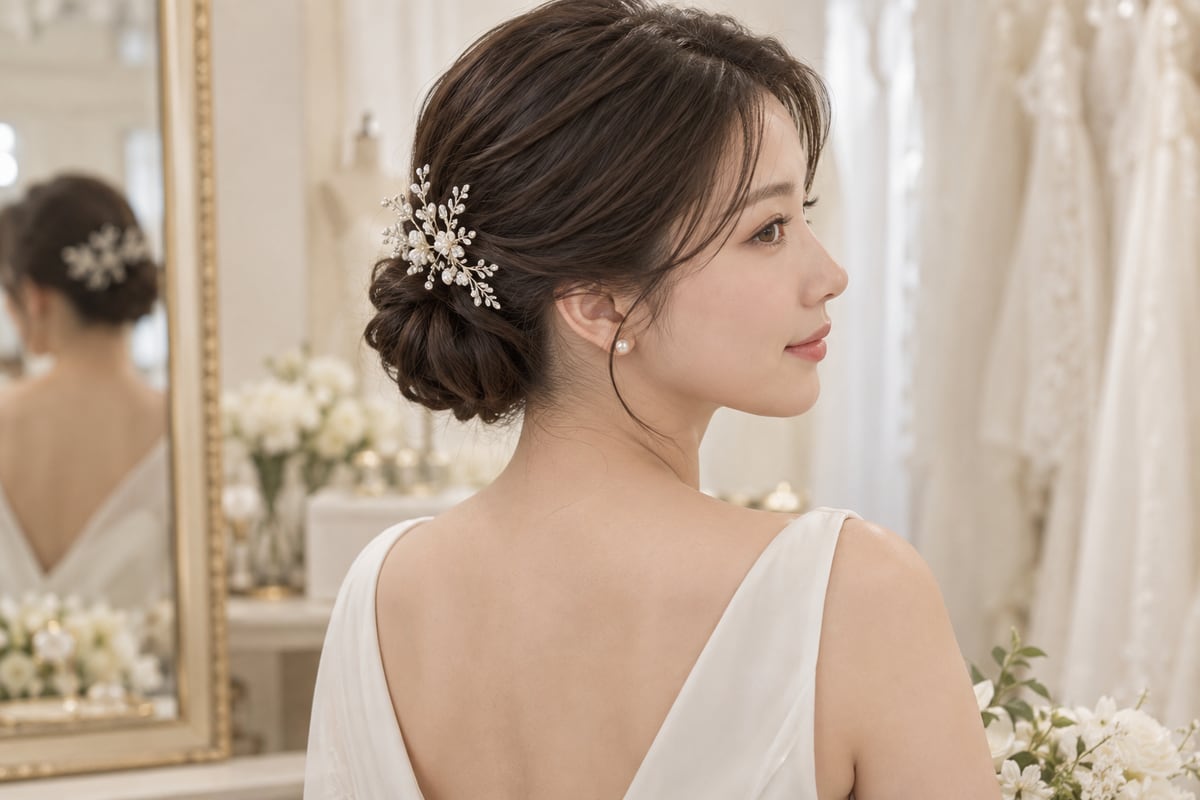 헤어 장식은 정면보다 옆모습에서 다시 확인