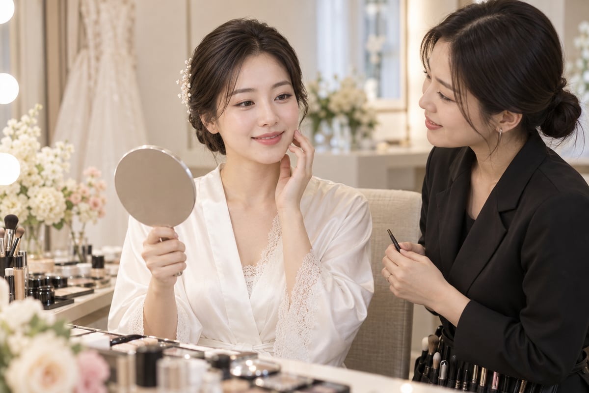 메이크업 수정 요청은 조명 아래에서 차분하게