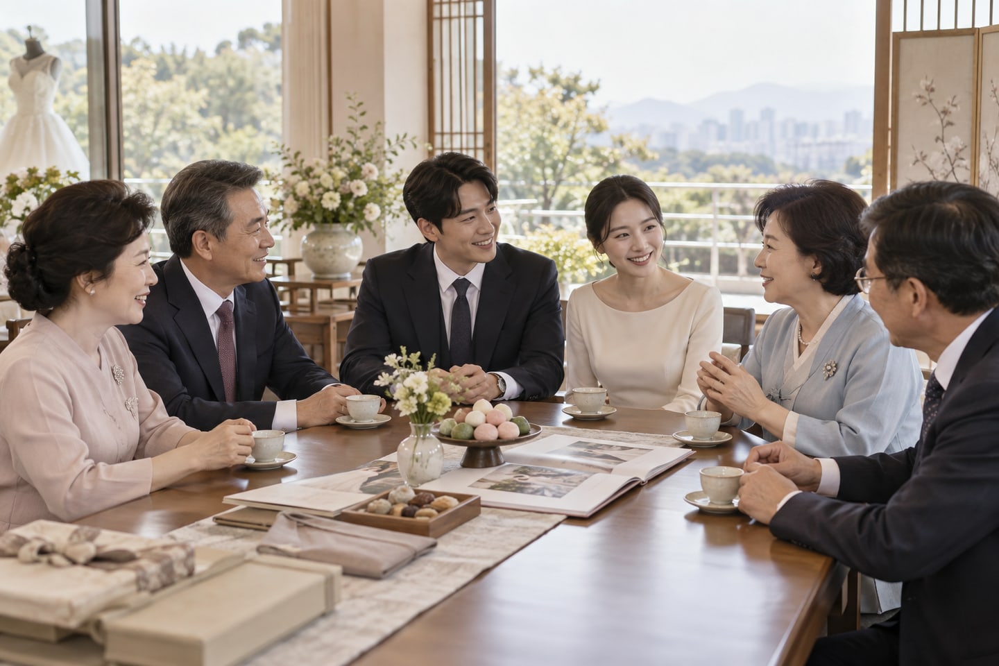 양가가 차분하게 대화를 나누는 장면