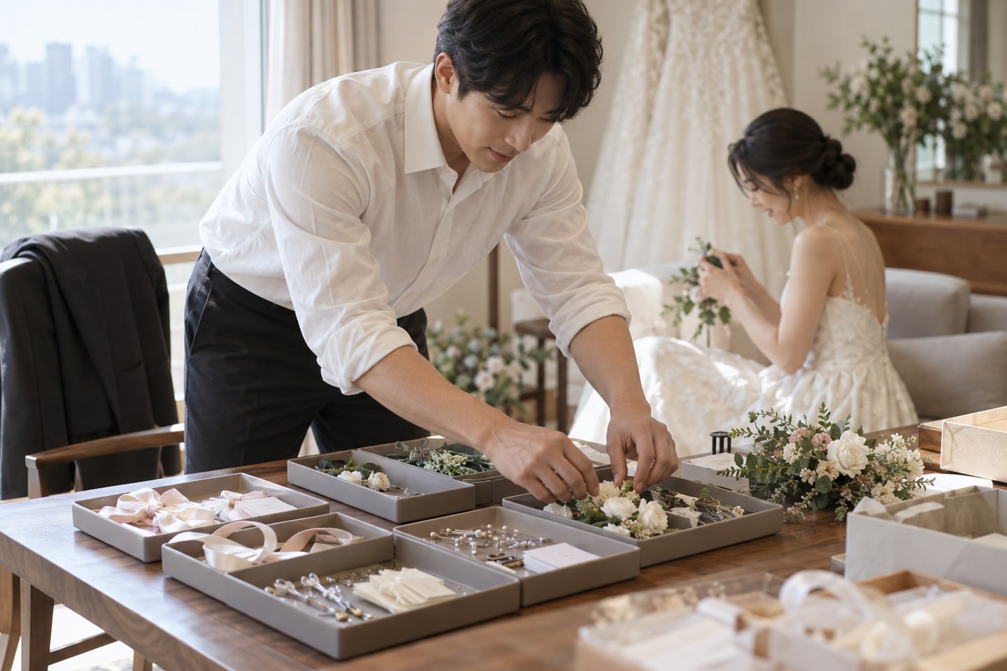 당일 사용할 물품을 분류하는 준비 작업