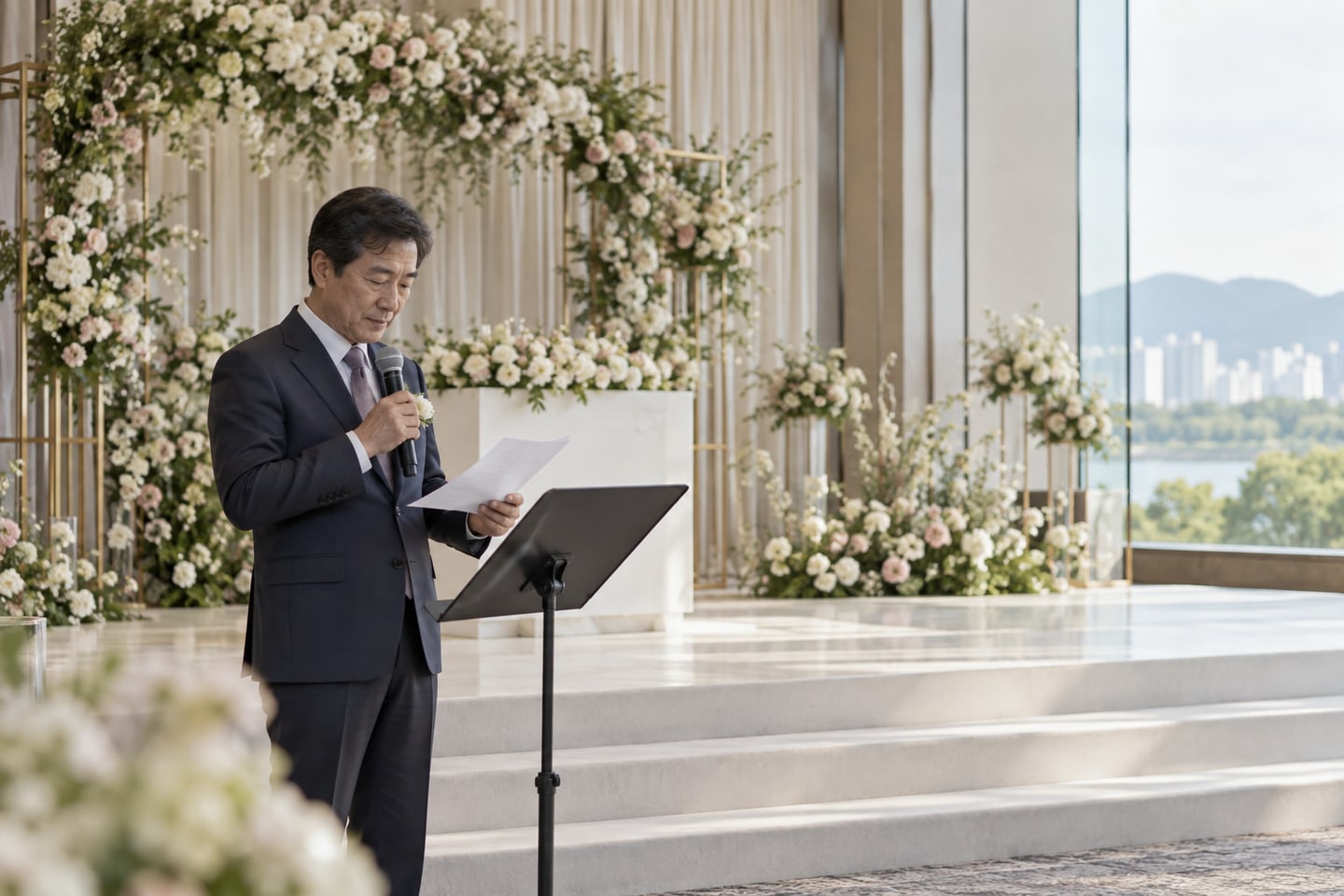 가족의 발언 순서를 연습하는 장면