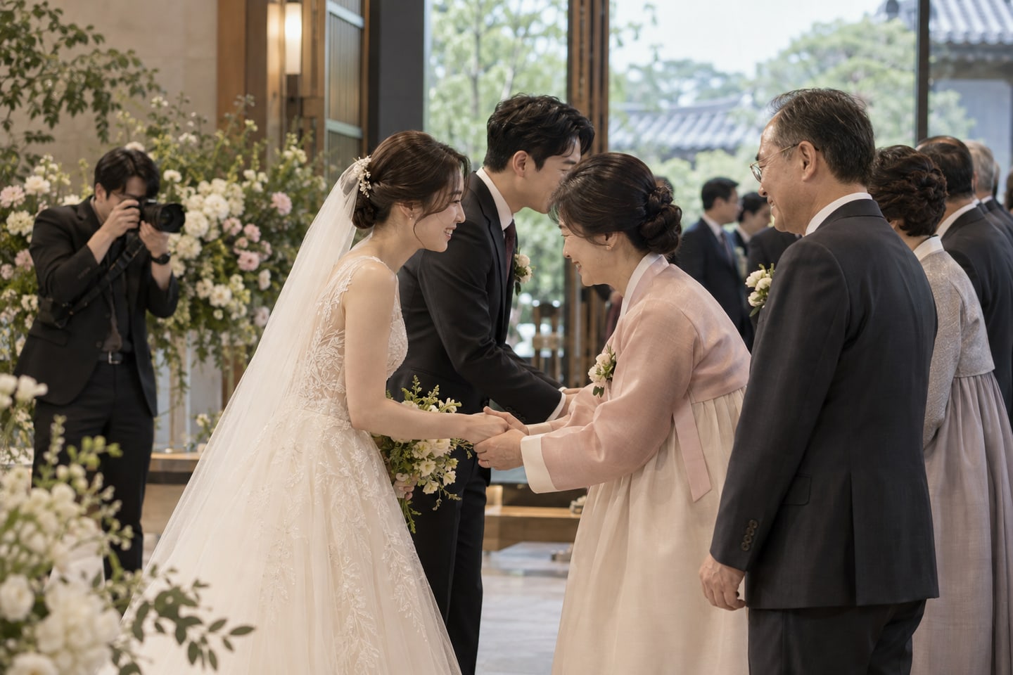 가족과 인사하는 순간을 조용히 촬영