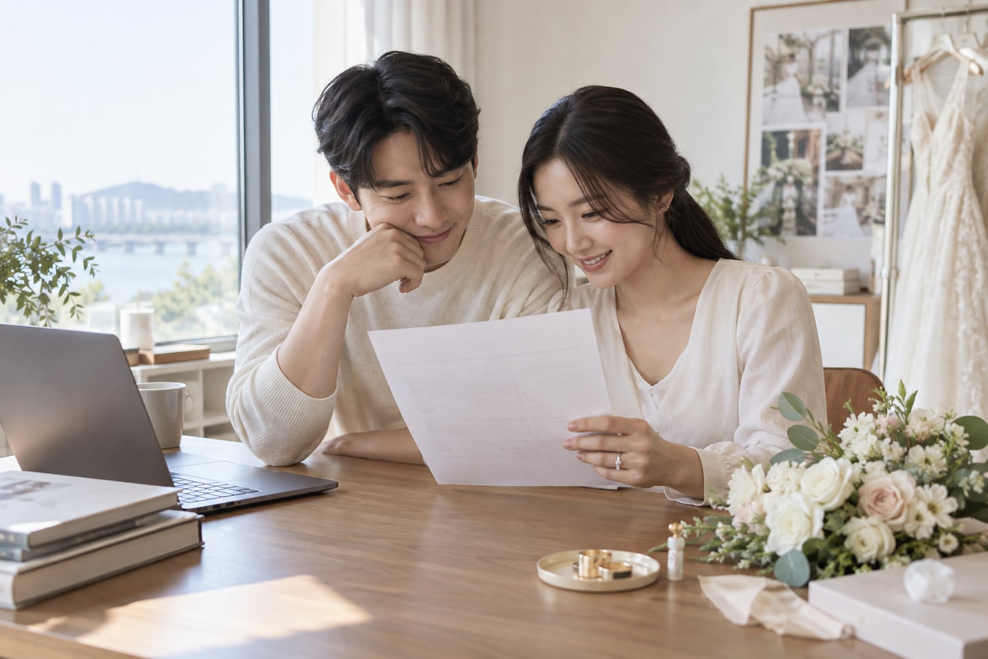 최신 일정표를 함께 확인하는 두 사람