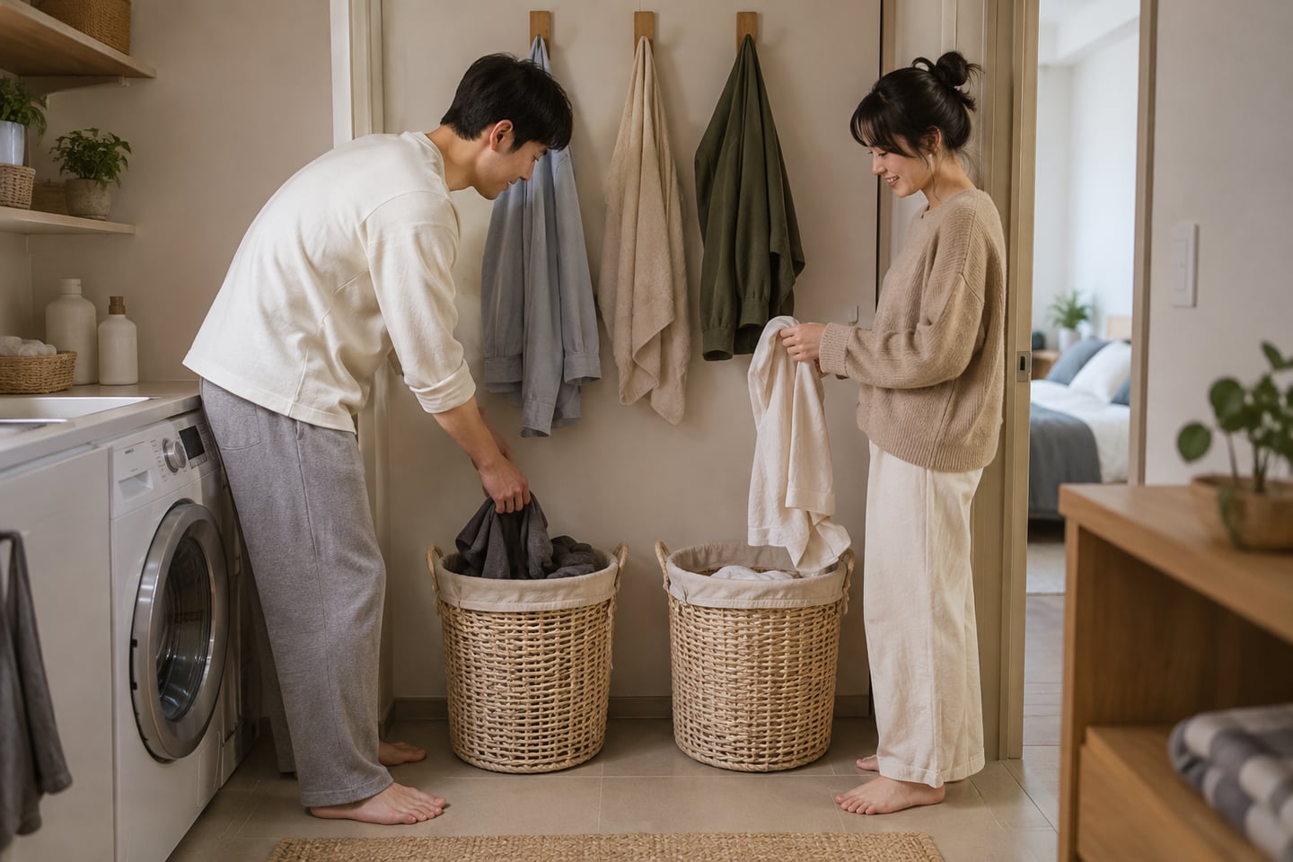 빨래를 모으고 분류하는 시작 지점을 정한 예시