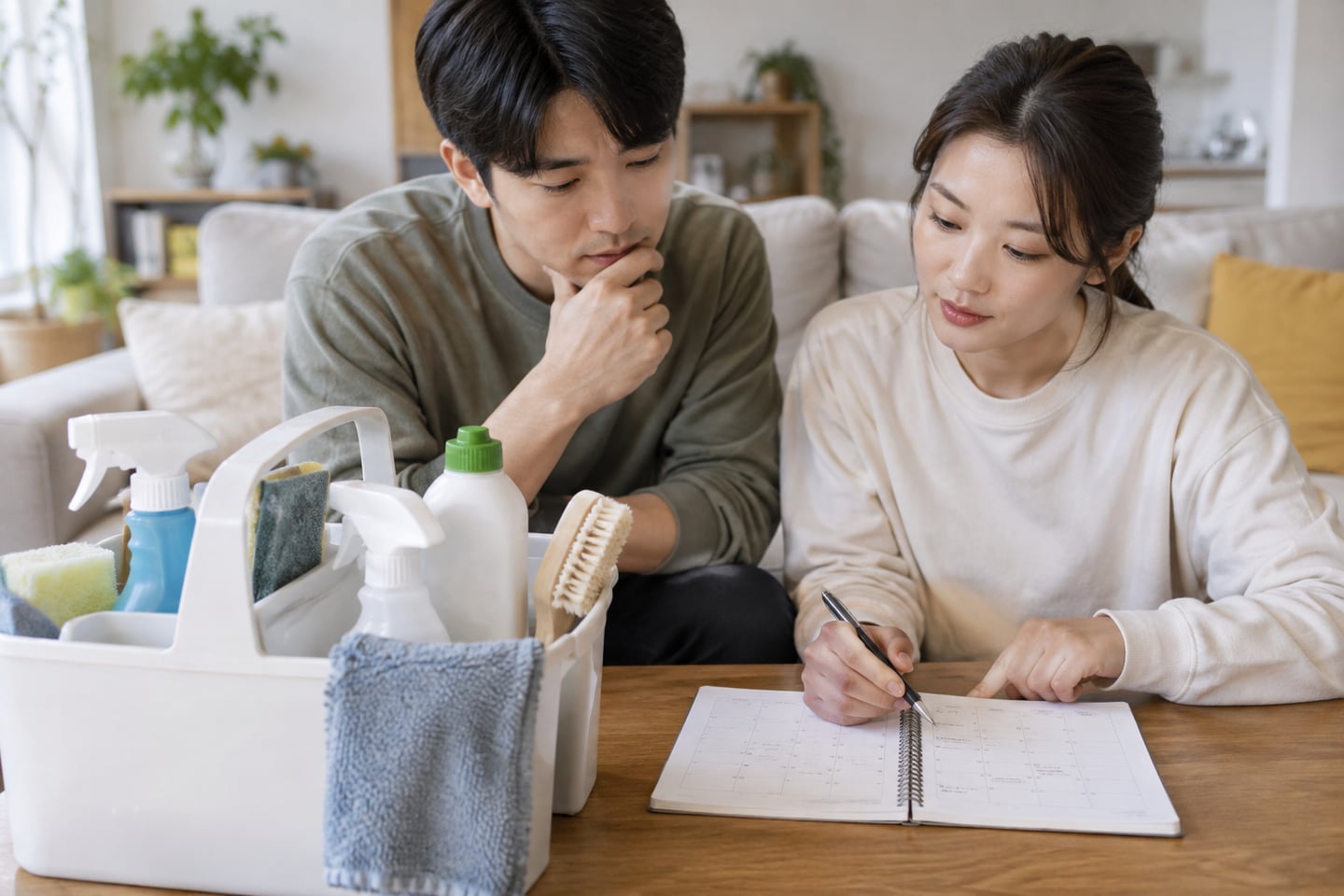 매일 할 일과 시간이 필요한 청소를 나누는 예시