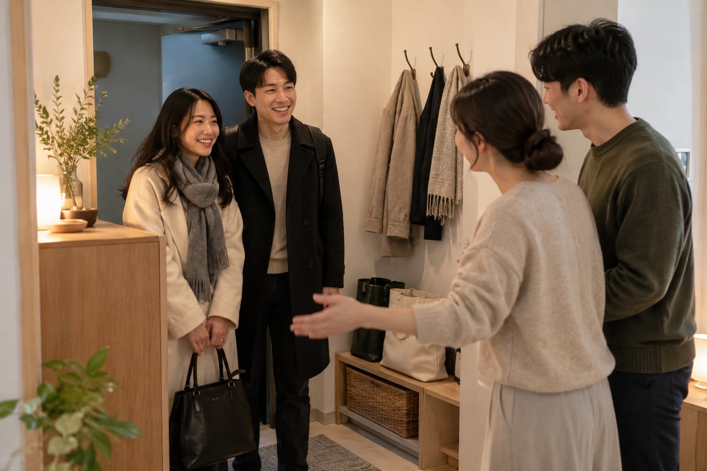 손님의 외투와 가방을 둘 자리를 마련한 현관