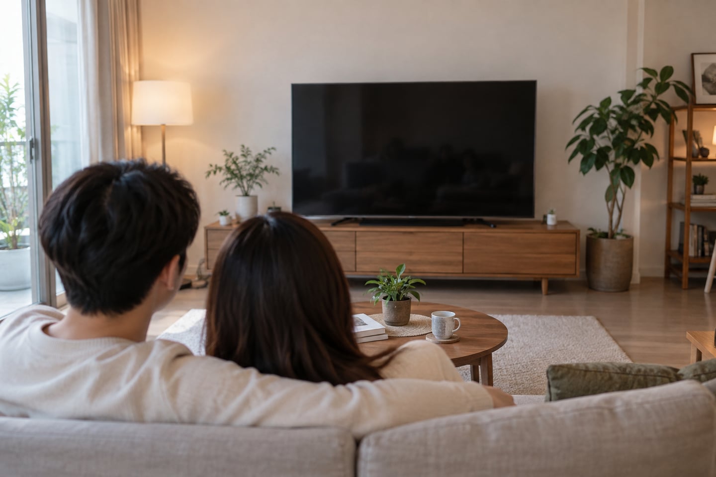 TV 크기 비교는 벽보다 앉는 위치에서