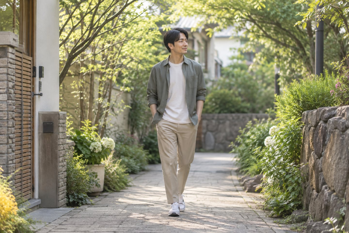 개인 휴식 시간에 혼자 산책하는 일상의 예시