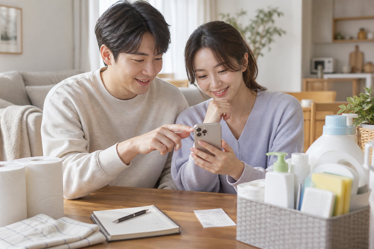 두 사람이 같은 재구매 목록을 확인하는 장면