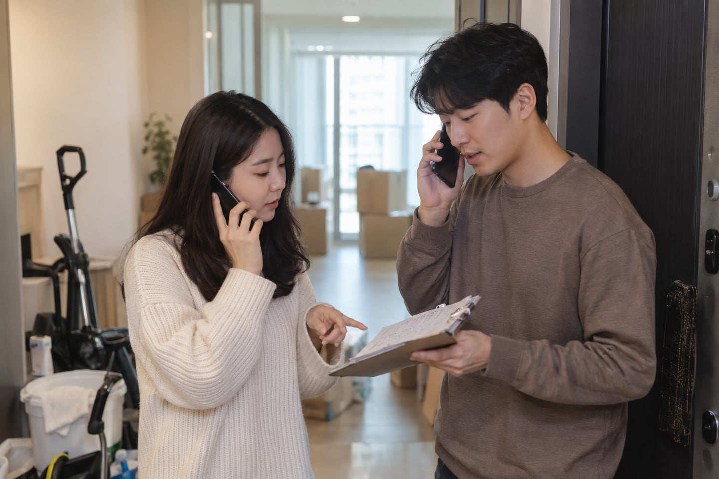 배송 연락과 현장 안내 담당을 나누어 확인하는 장면