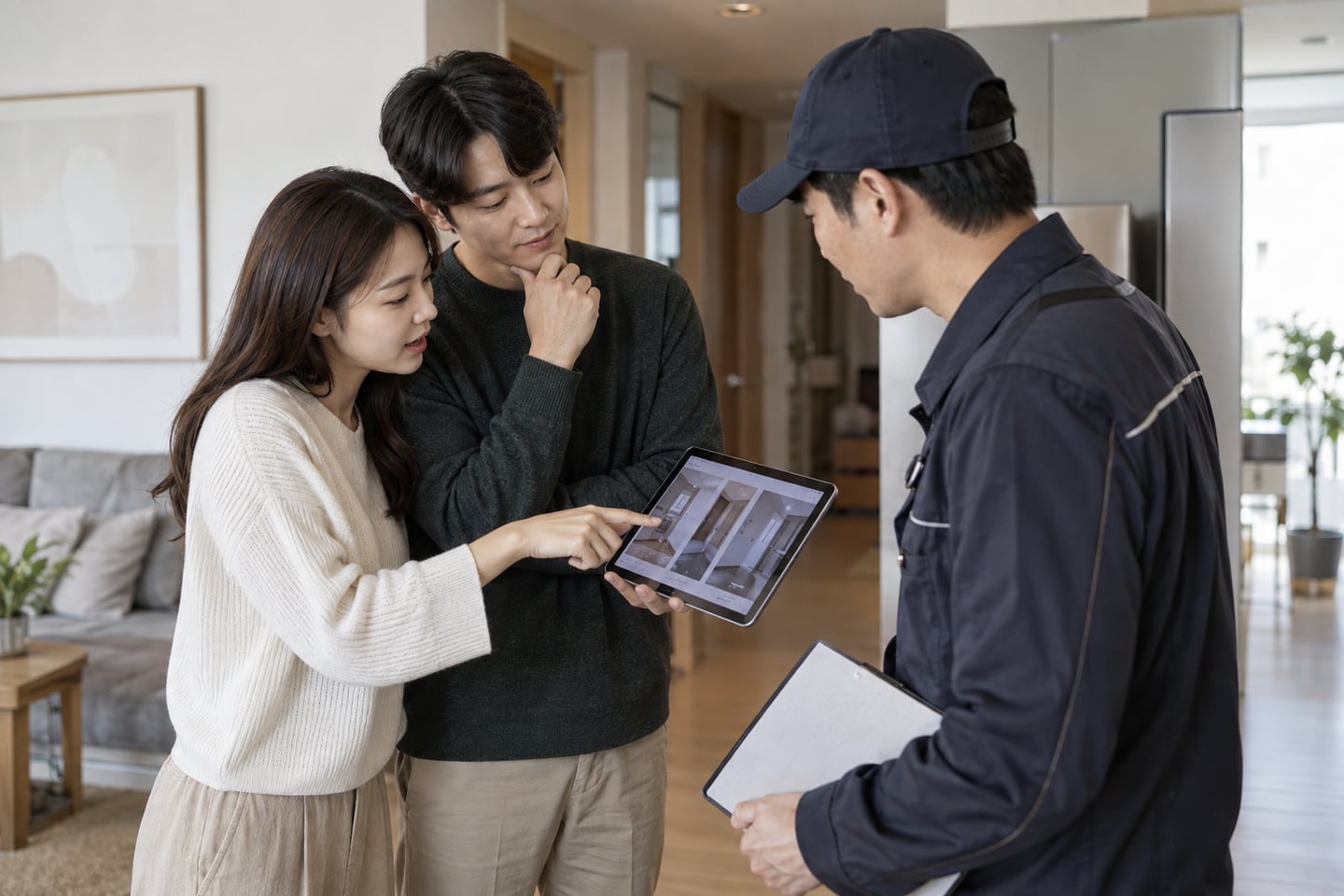 측정 사진과 모델 정보를 함께 전달하는 설치 상담